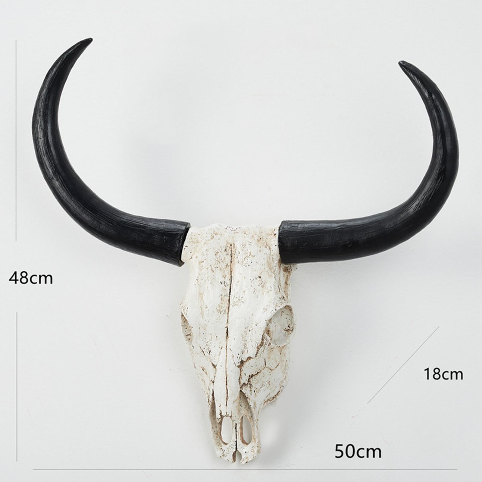 Long Horn Cow Skull Wall Sculpture Animals Heads Wall Decor for Cabinet Home Black