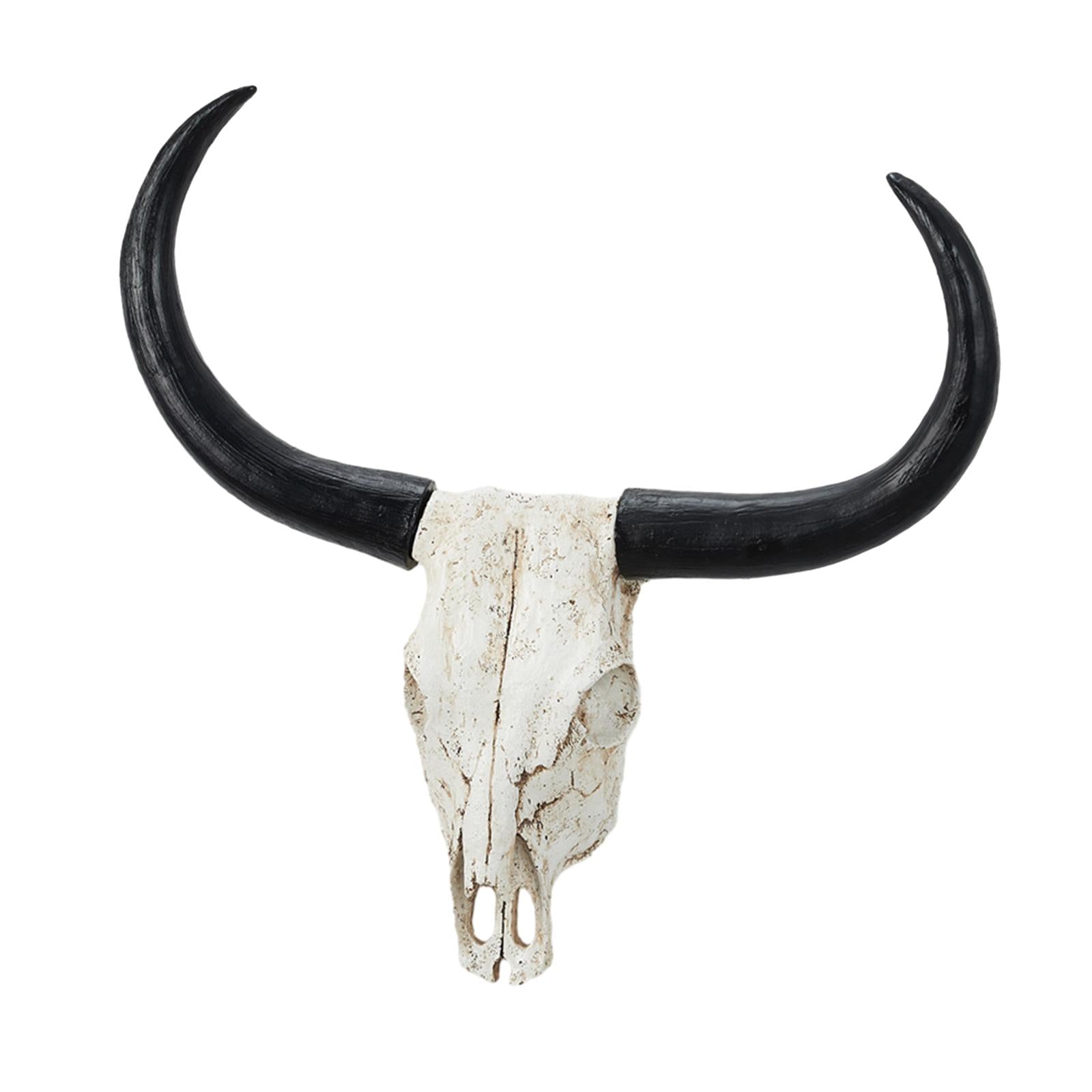 Long Horn Cow Skull Wall Sculpture Animals Heads Wall Decor for Cabinet Home Black