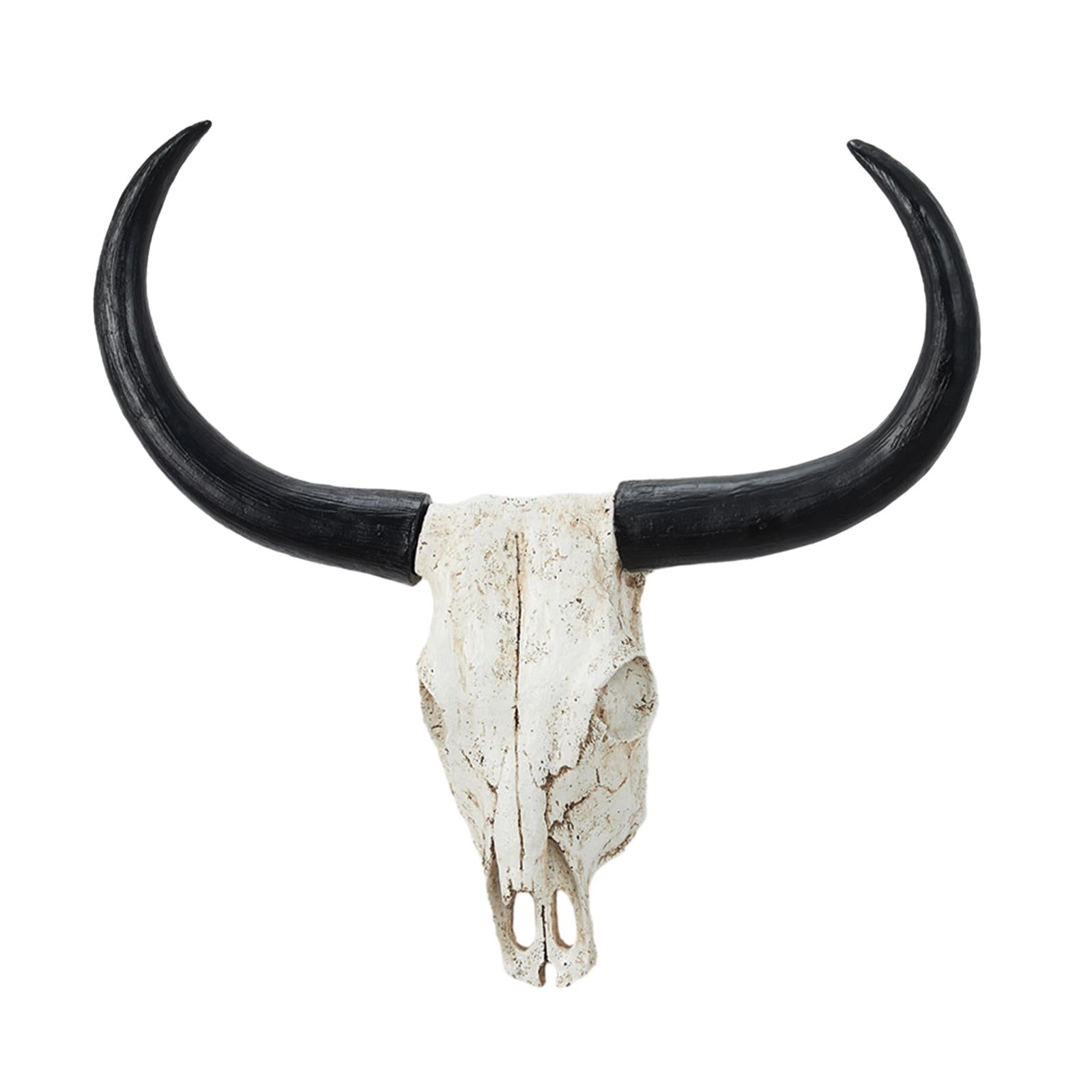 Long Horn Cow Skull Wall Sculpture Animals Heads Wall Decor for Cabinet Home Black