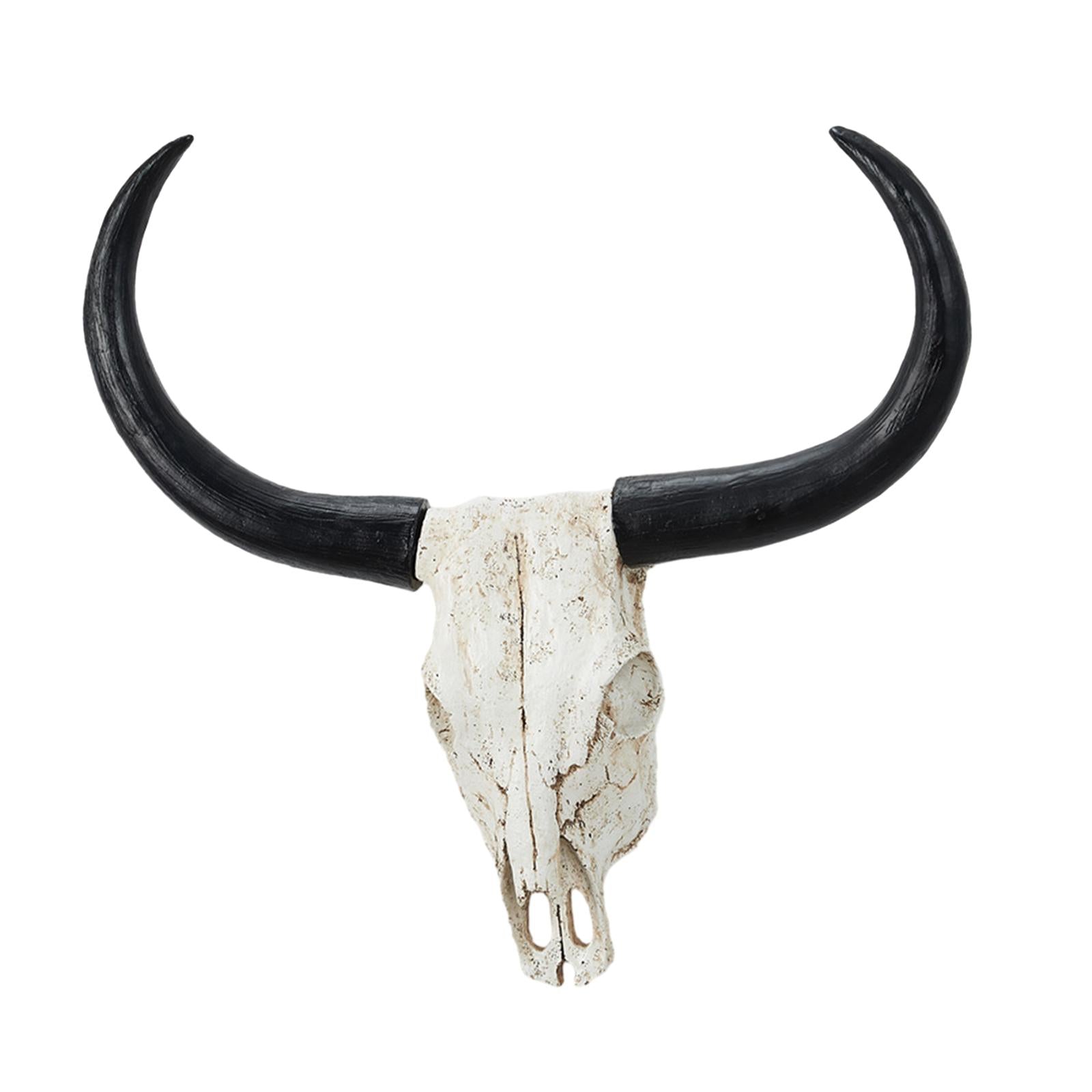 Long Horn Cow Skull Wall Sculpture Animals Heads Wall Decor for Cabinet Home Black