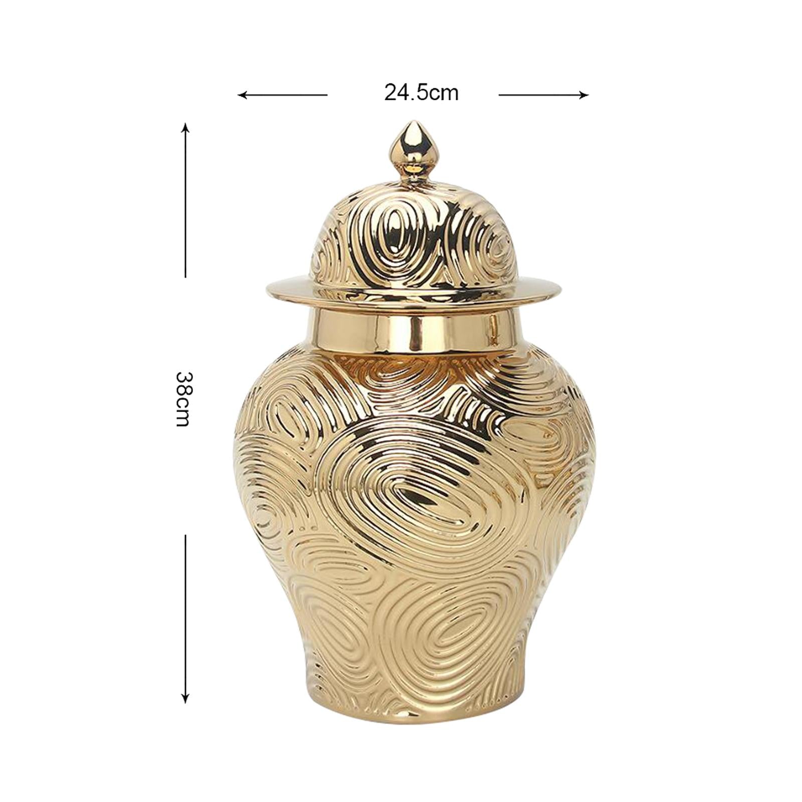 Ceramic Vase Ginger Jar with Lid Golden Pattern for Office Decoration Size L 38x24.5cm