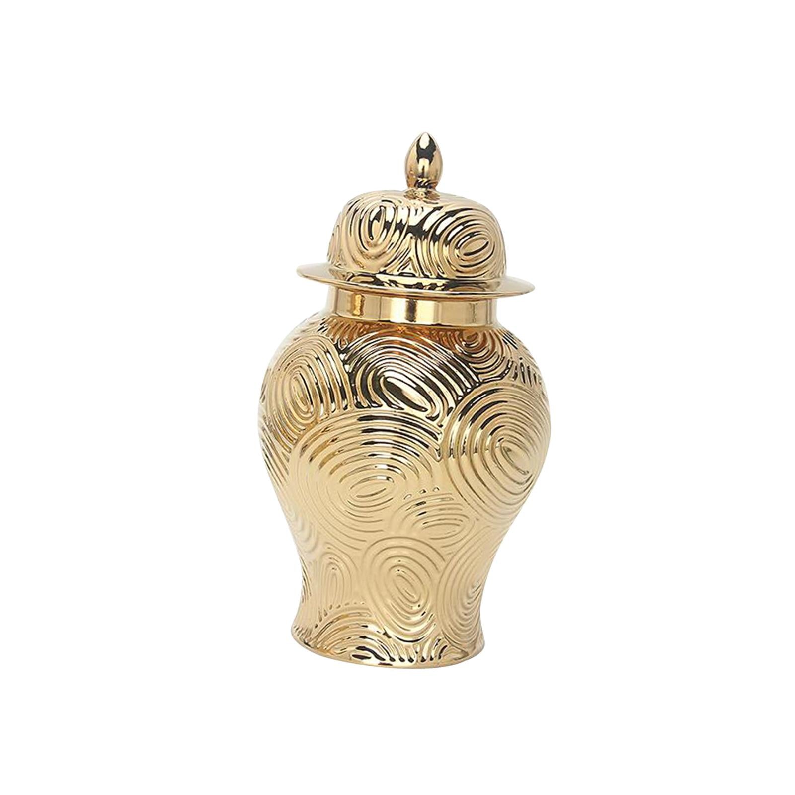 Ceramic Vase Ginger Jar with Lid Golden Pattern for Office Decoration Size S 34.5x19.5cm