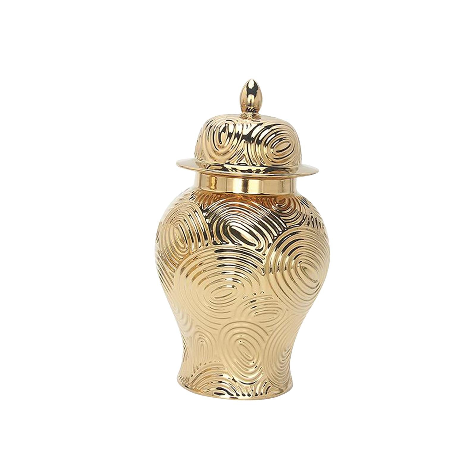 Ceramic Vase Ginger Jar with Lid Golden Pattern for Office Decoration Size S 34.5x19.5cm