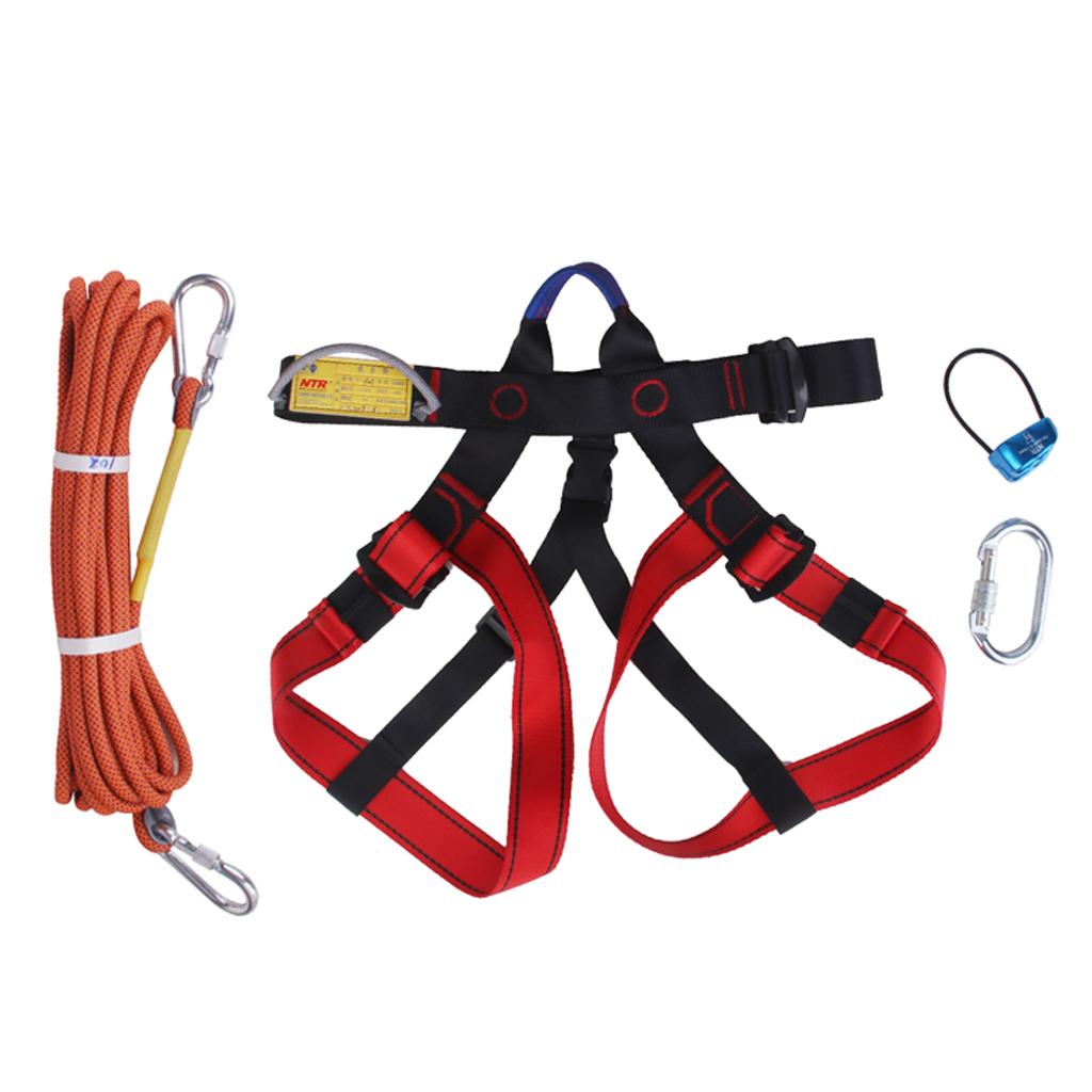 1 Set Rock Climbing Kit Safety Harness+Rappel Belay+ Carabiner+ 10M Rope