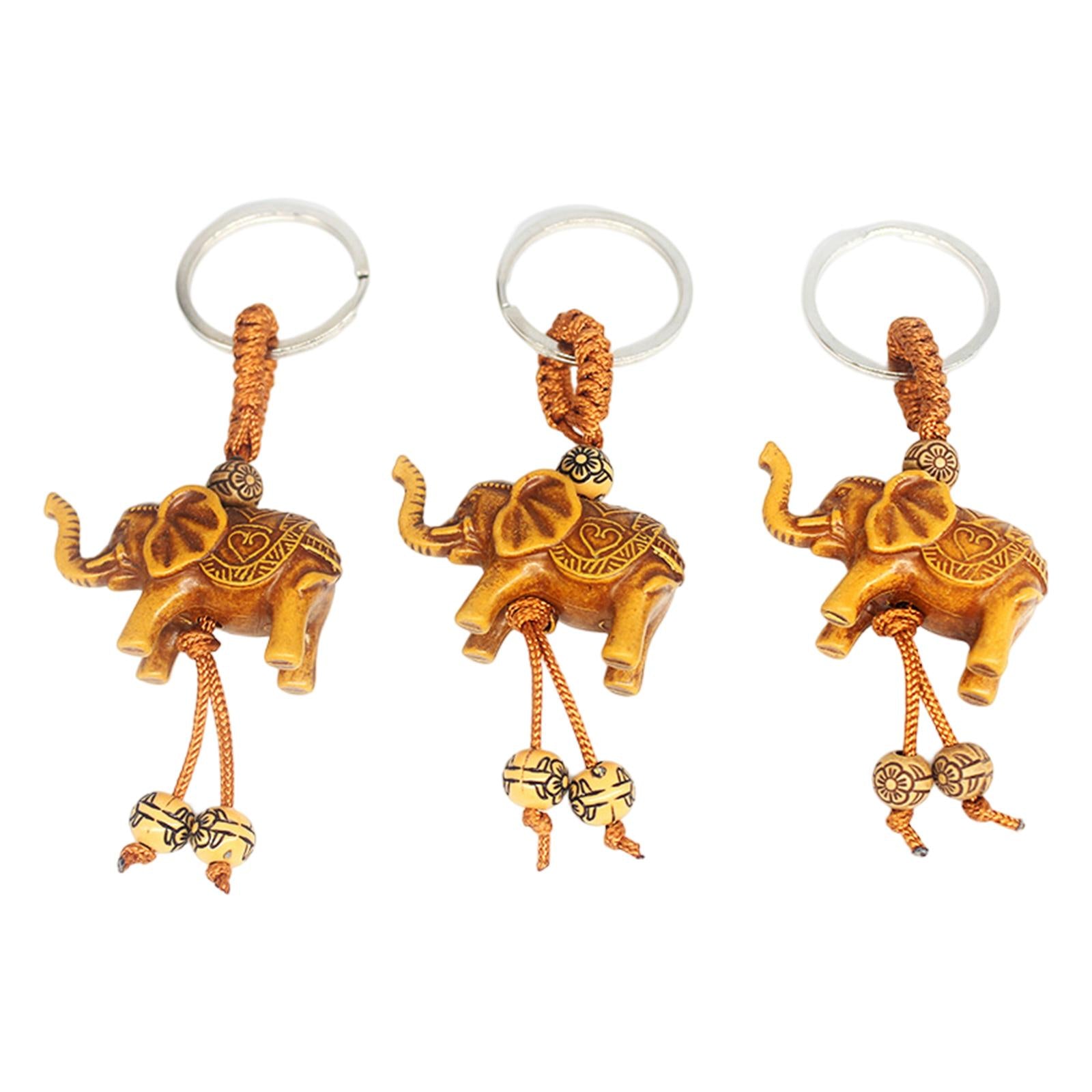 3Pcs Elephant Keychain Ornament Antique Resin Charms Accs Feng Shui Figurine