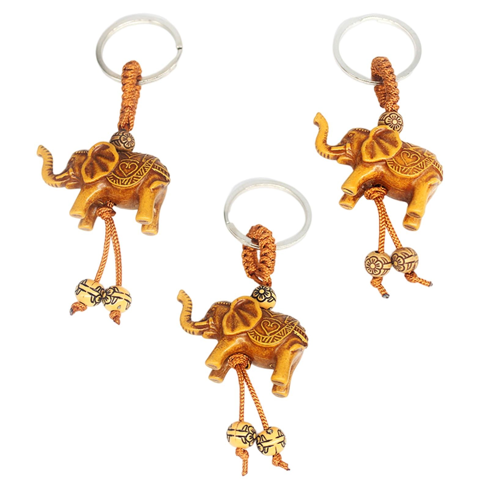 3Pcs Elephant Keychain Ornament Antique Resin Charms Accs Feng Shui Figurine