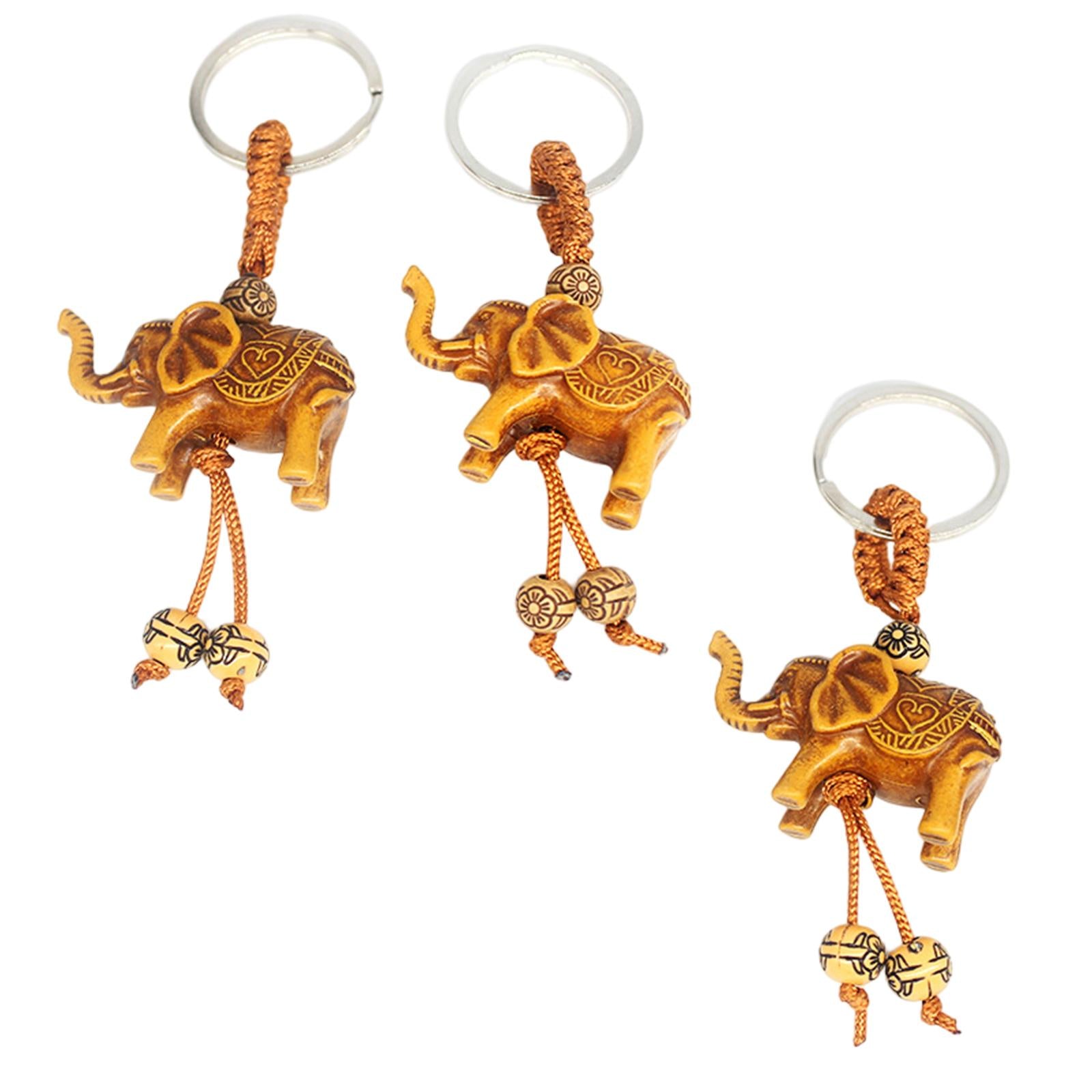 3Pcs Elephant Keychain Ornament Antique Resin Charms Accs Feng Shui Figurine