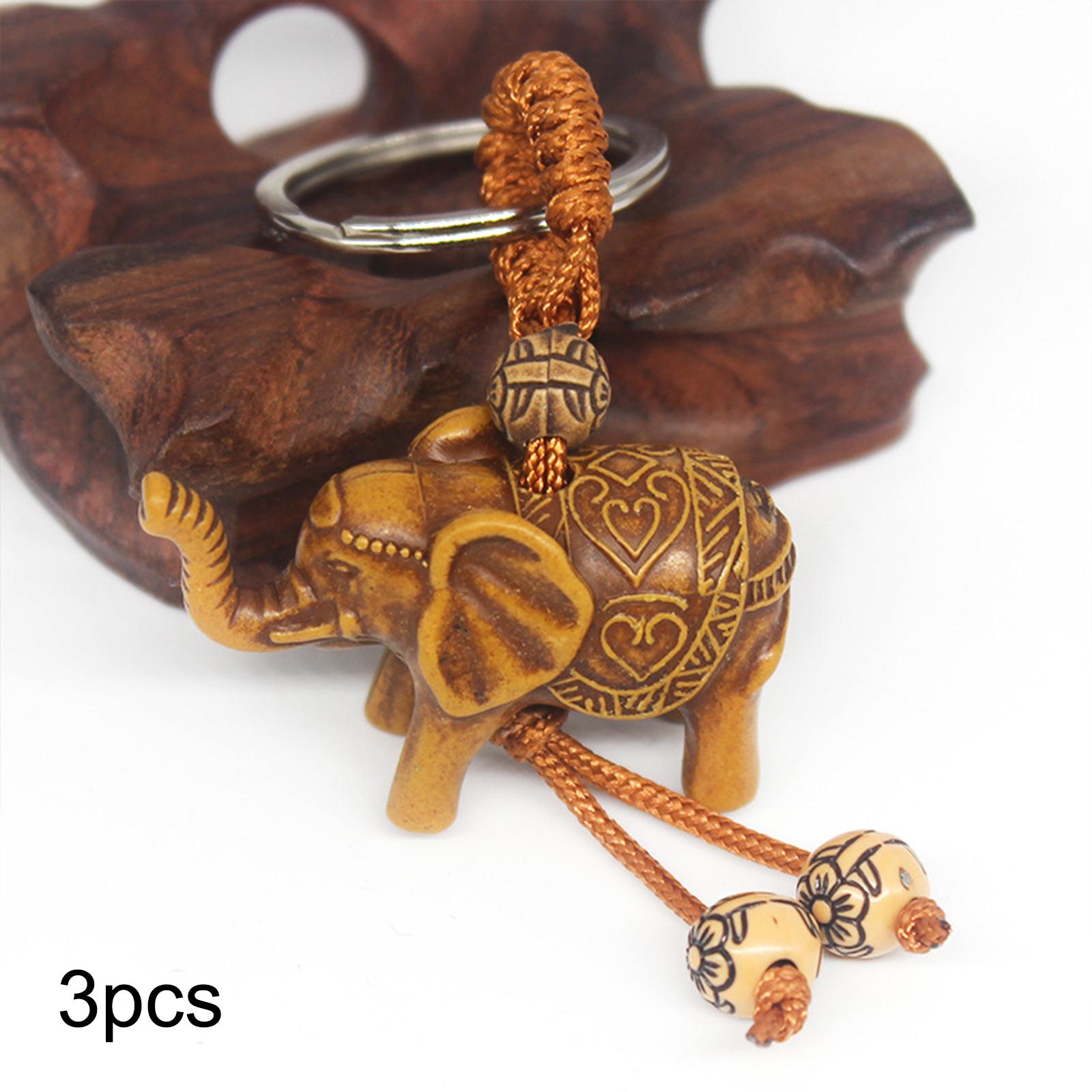 3Pcs Elephant Keychain Ornament Antique Resin Charms Accs Feng Shui Figurine