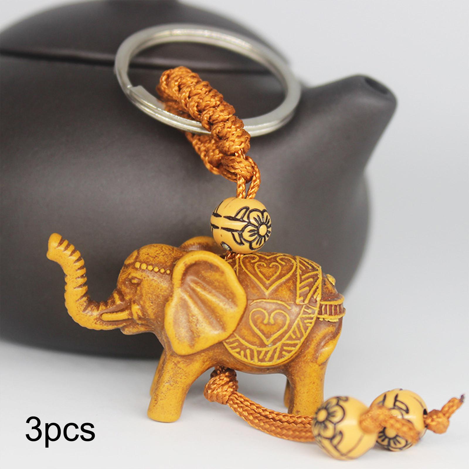 3Pcs Elephant Keychain Ornament Antique Resin Charms Accs Feng Shui Figurine