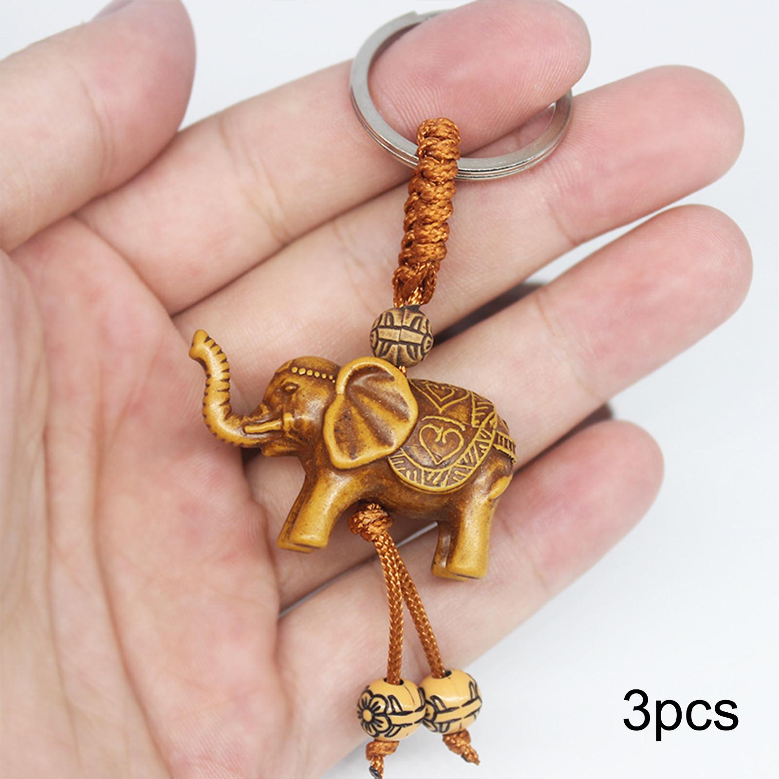 3Pcs Elephant Keychain Ornament Antique Resin Charms Accs Feng Shui Figurine