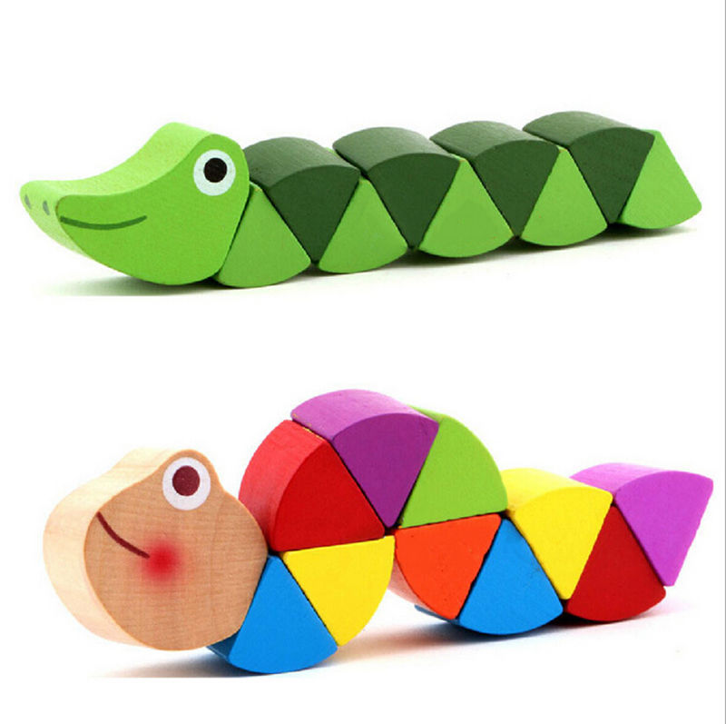 Wooden Twisty Wiggly Crocodile Multicolour Sensory Wood Developmental Toy