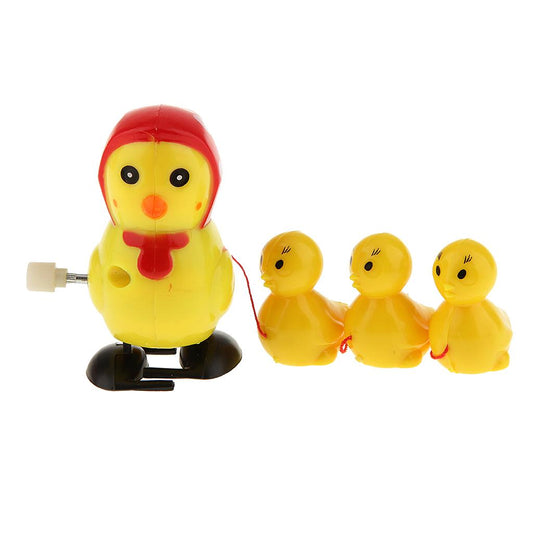 1 Hen with 3 Baby Chicks Wind up Chicken Hopping Clockwork Chicken Toys Fun