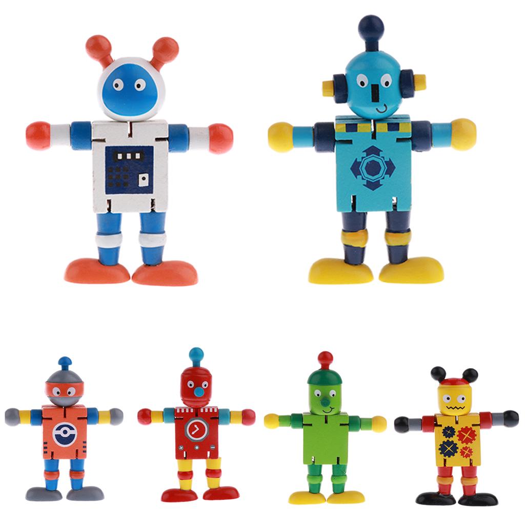 Wooden Walnut Puppets Robots Action Toys Flexible Joints Poseable yellow