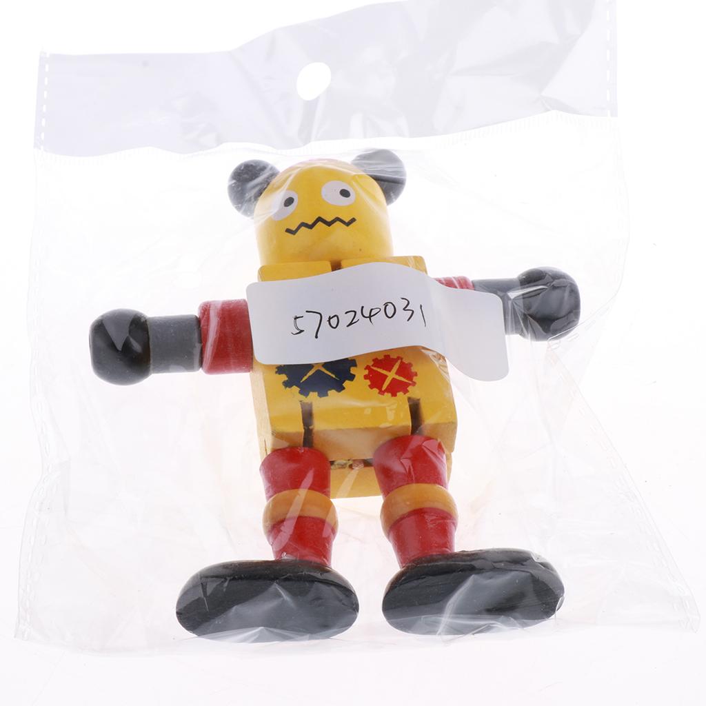 Wooden Walnut Puppets Robots Action Toys Flexible Joints Poseable yellow