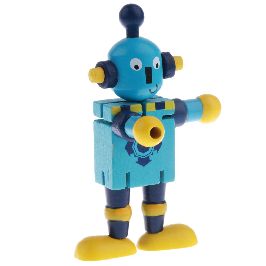 Wooden Walnut Puppets Robots Action Toys Flexible Joints Poseable blue