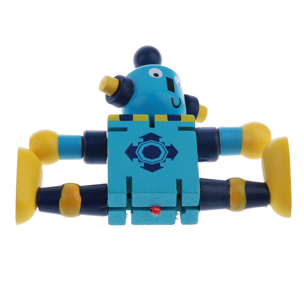 Wooden Walnut Puppets Robots Action Toys Flexible Joints Poseable blue