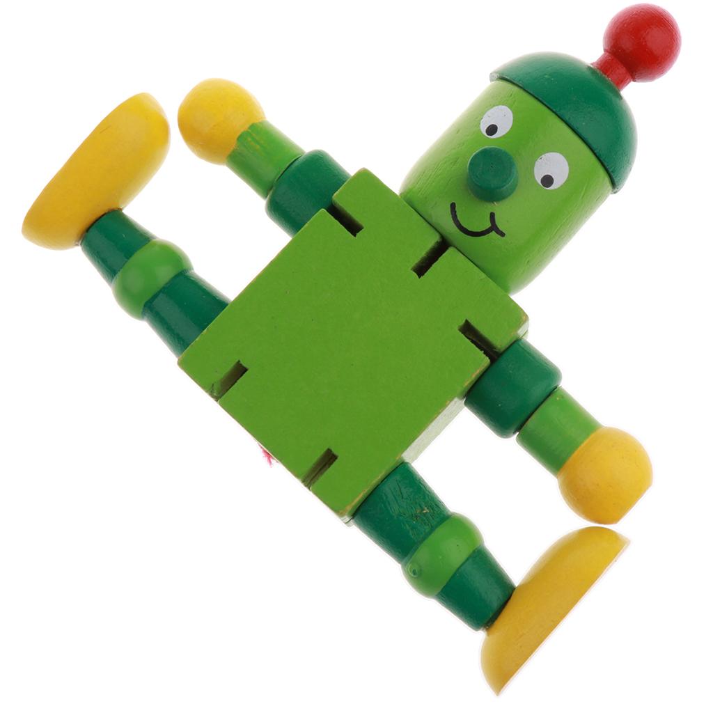 Wooden Walnut Puppets Robots Action Toys Flexible Joints Poseable green