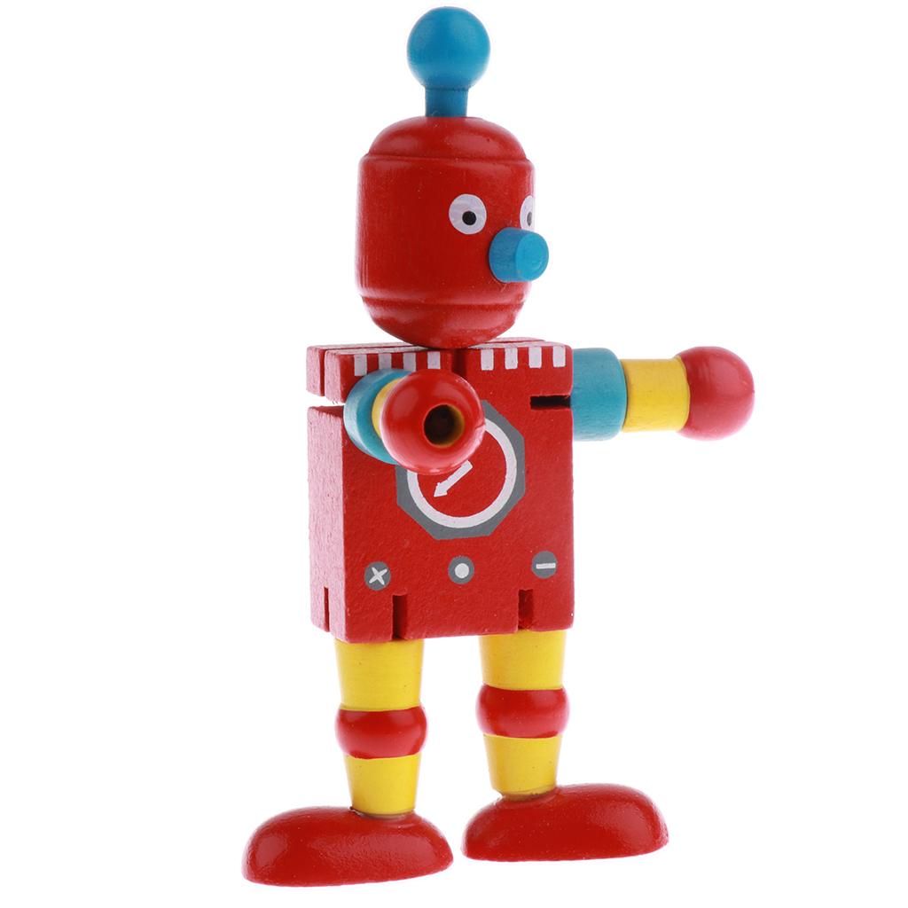 Wooden Walnut Puppets Robots Action Toys Flexible Joints Poseable Red Gift