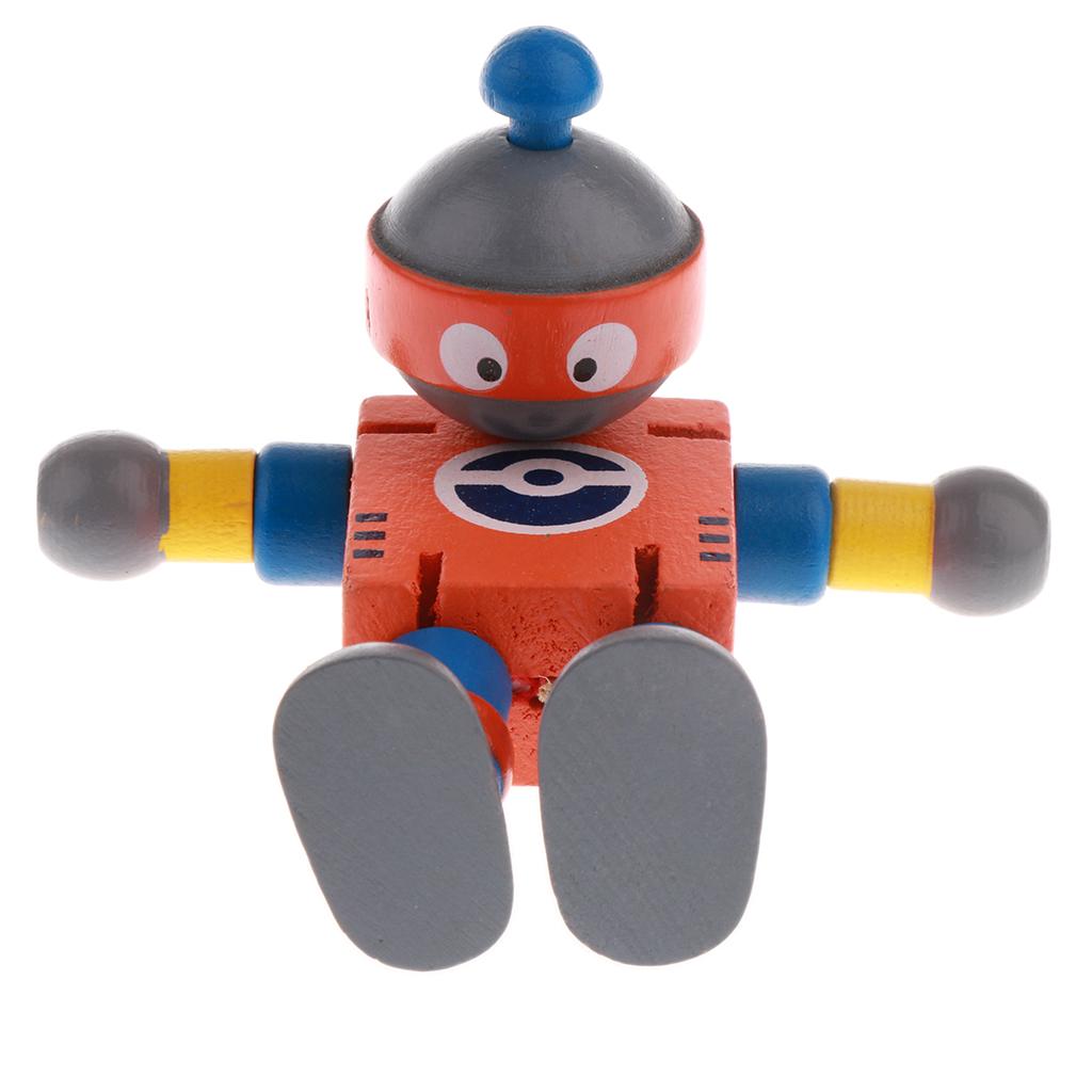 Wooden Walnut Puppets Robots Action Toys Flexible Joints Poseable Orange