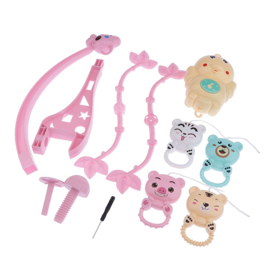 0-12 Months Crib Mobile Musical Baby Bed Crib Bell Baby Rattles Toys Pink