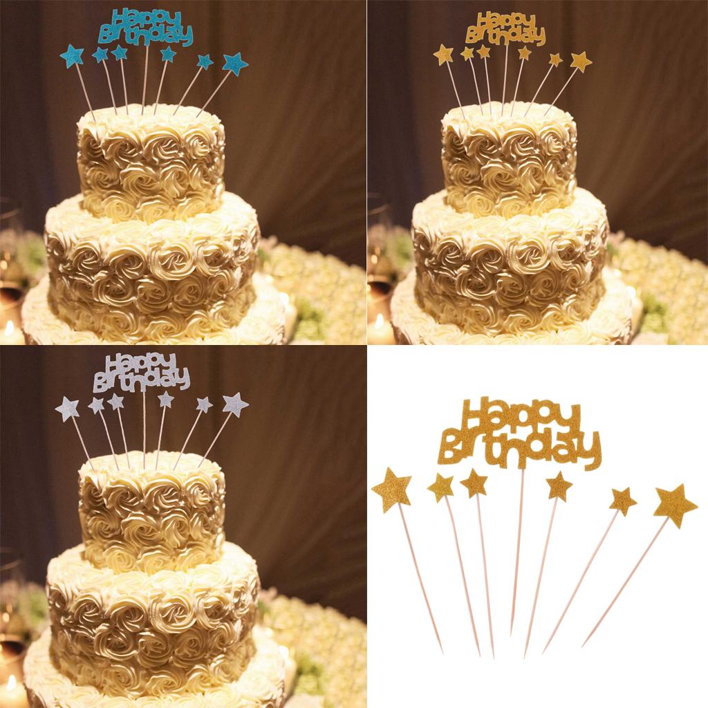 1 Set Foam Happy Birthday Party Star Style Cake Topper Food Picks Blue