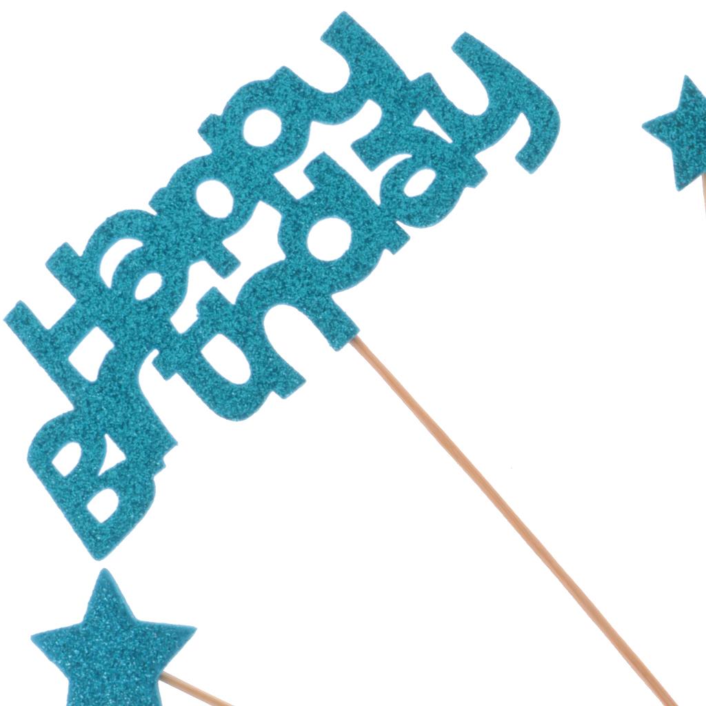 1 Set Foam Happy Birthday Party Star Style Cake Topper Food Picks Blue