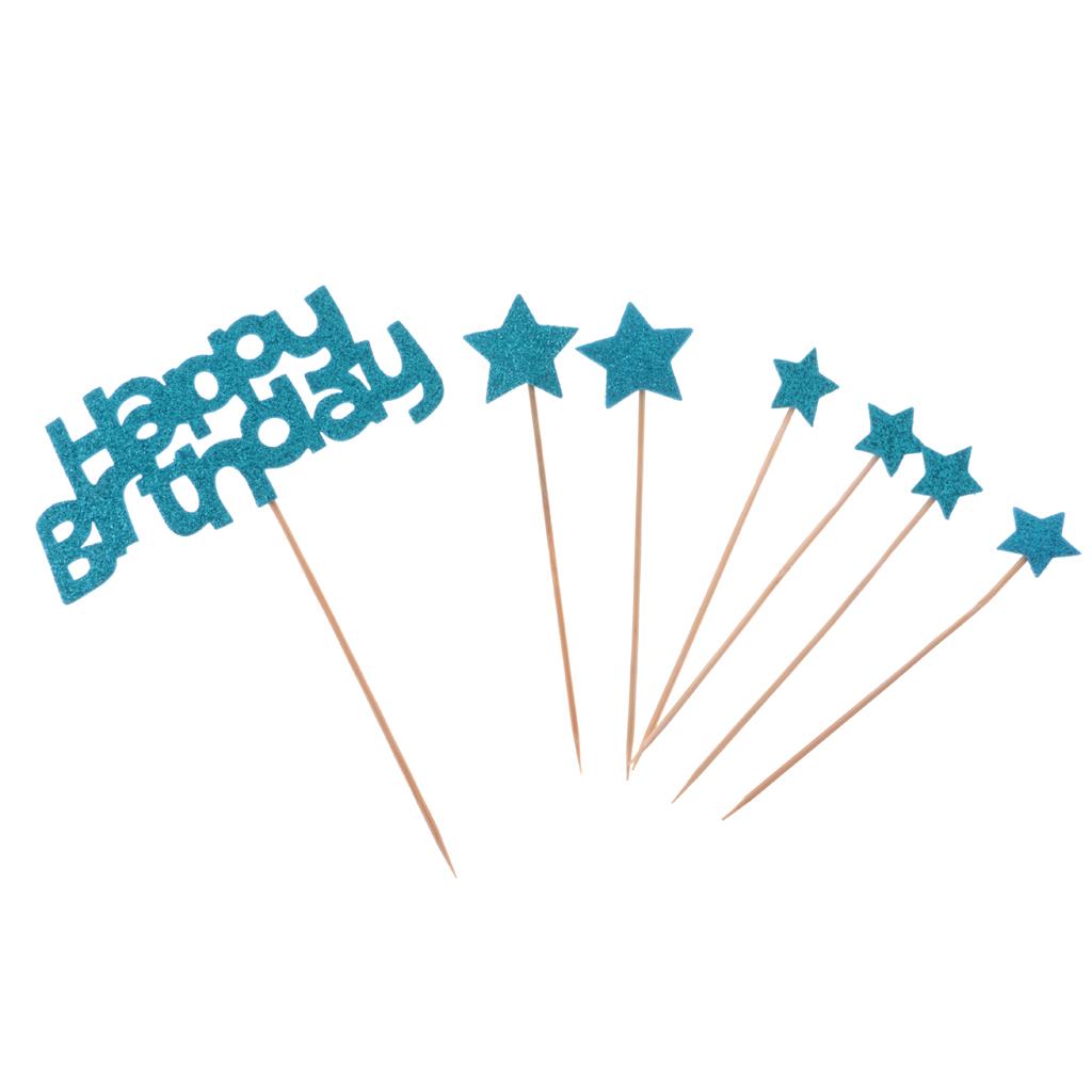 1 Set Foam Happy Birthday Party Star Style Cake Topper Food Picks Blue