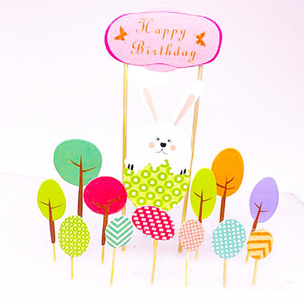 1 Set Happy Birthday Cake Topper Rabbit Forest Birthday Party Food Picks