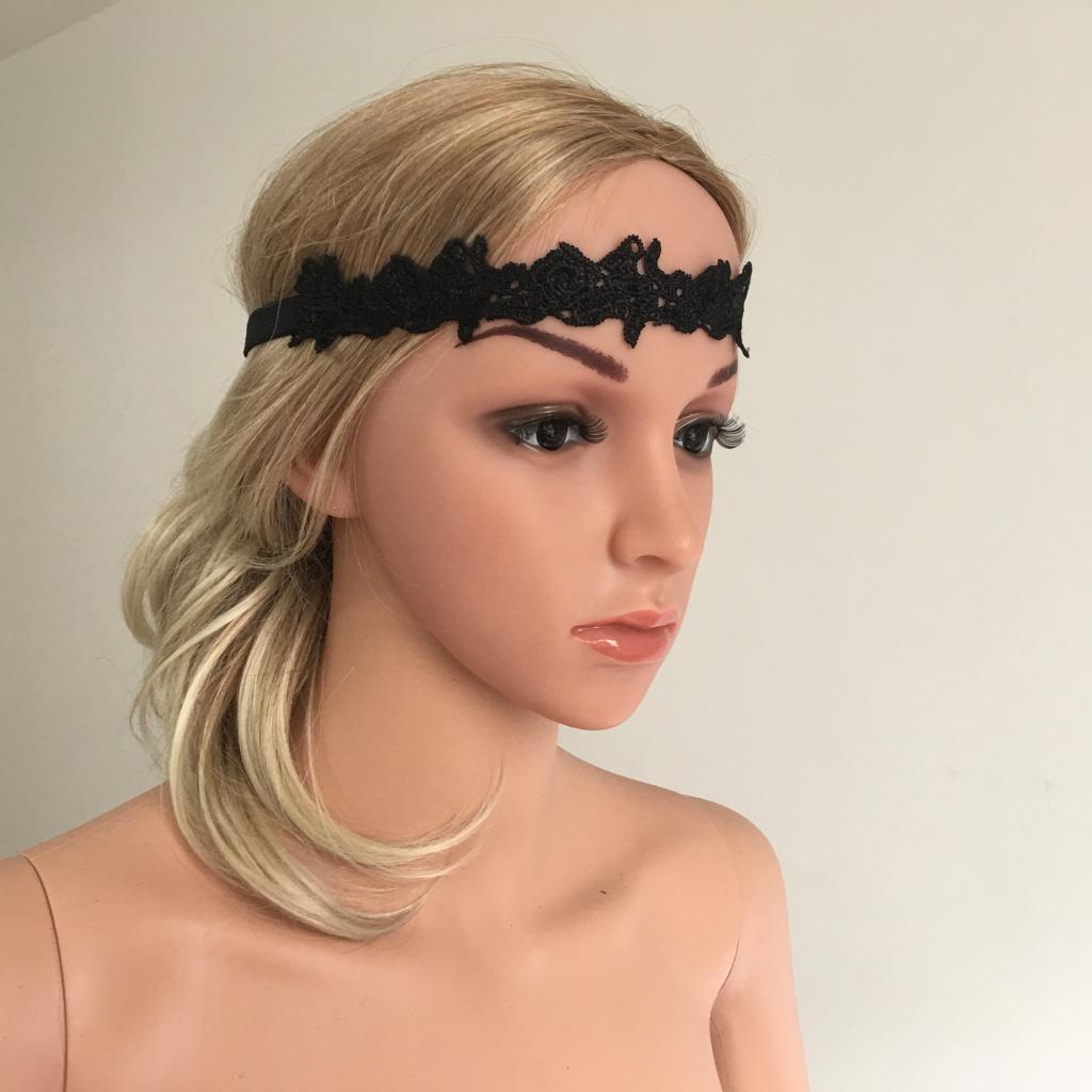  Wedding Black Lace Elastic Bands Black Lace Stretch Headband Bridal Shower Hair Accessory