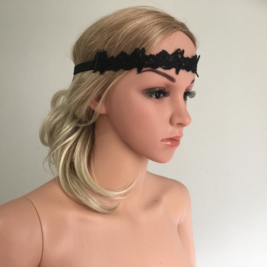  Wedding Black Lace Elastic Bands Black Lace Stretch Headband Bridal Shower Hair Accessory