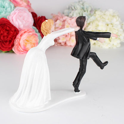 "Oh No You Don't" Humorous Newlywed Wedding Cake Topper Bride Groom