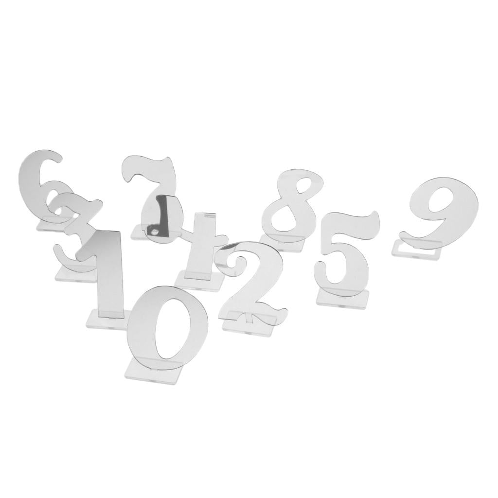 0-9 Acrylic Table Number Freestanding for Wedding Party Table Decor Silver