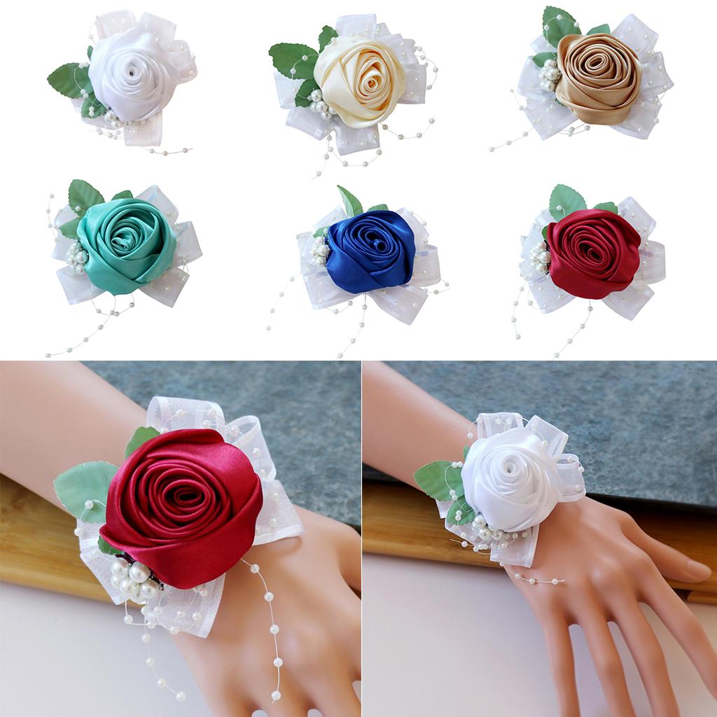 Wrist Corsage Bridal Stretchy Bracelet Wedding Prom Hand Flower White