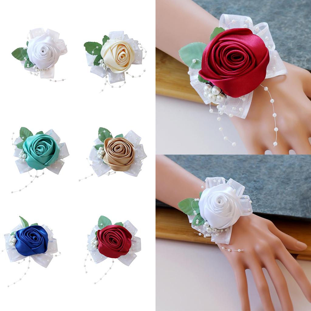 Wrist Corsage Bridal Stretchy Bracelet Wedding Prom Hand Flower White