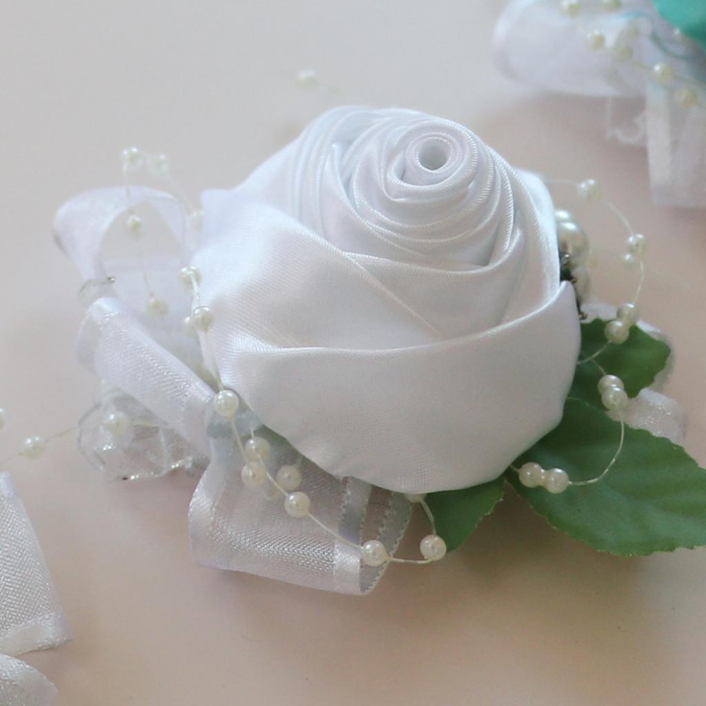 Wrist Corsage Bridal Stretchy Bracelet Wedding Prom Hand Flower White