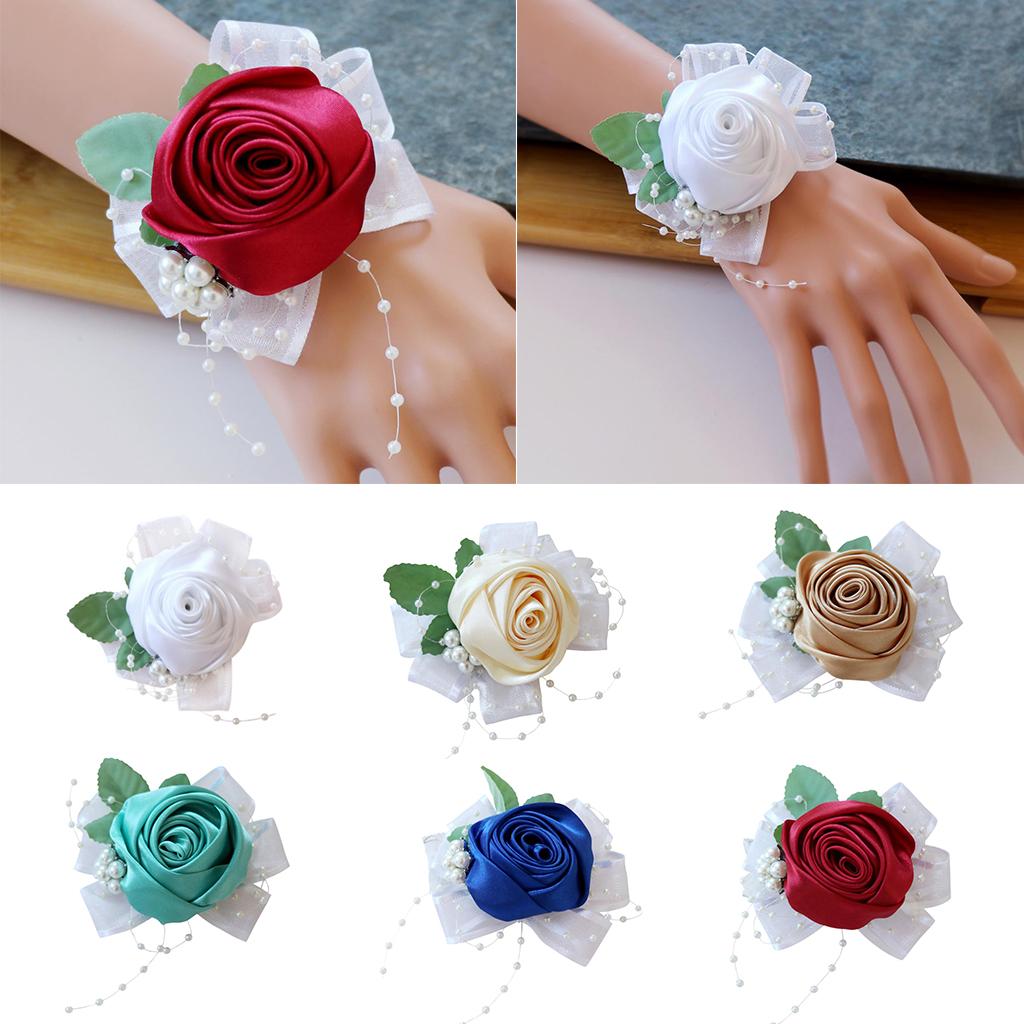 Wrist Corsage Bridal Stretchy Bracelet Wedding Prom Hand Flower White