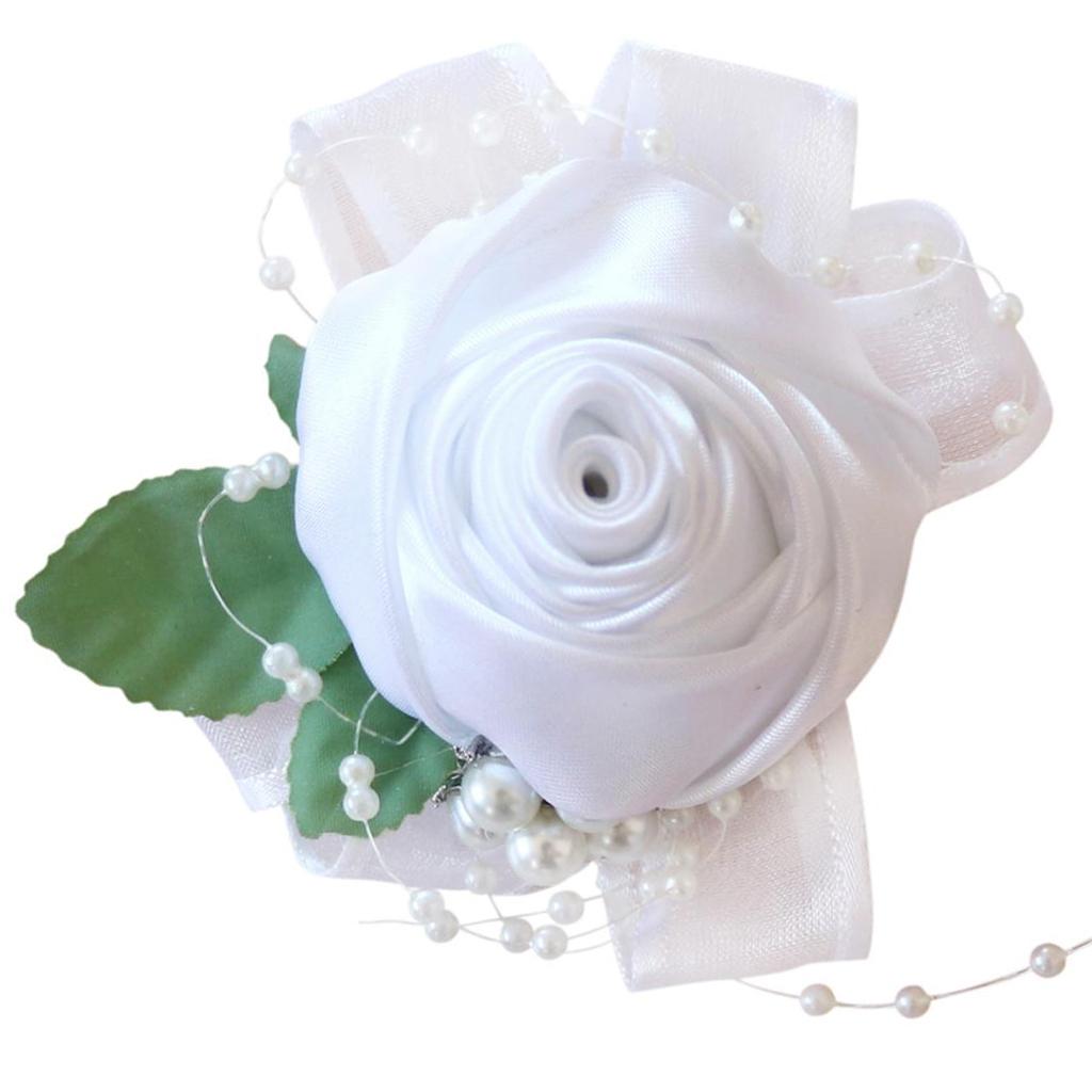 Wrist Corsage Bridal Stretchy Bracelet Wedding Prom Hand Flower White