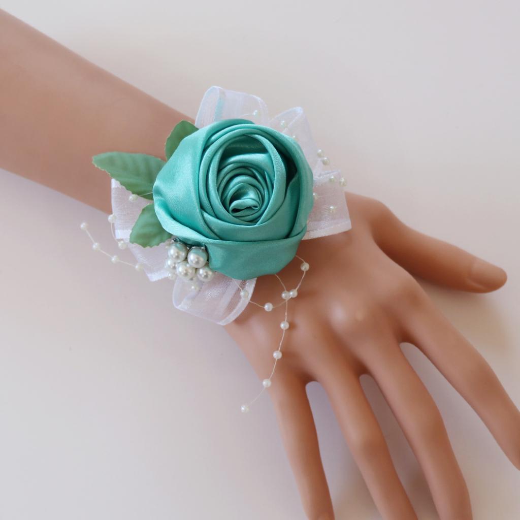 Wrist Corsage Bridal Stretchy Bracelet Wedding Prom Hand Flower Blue