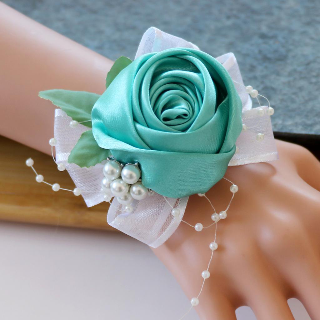 Wrist Corsage Bridal Stretchy Bracelet Wedding Prom Hand Flower Blue