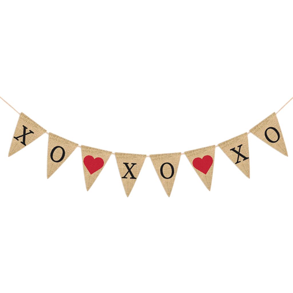 XO XO Burlap Pennant Bunting Banner Wedding Party Valentines Day Decoration