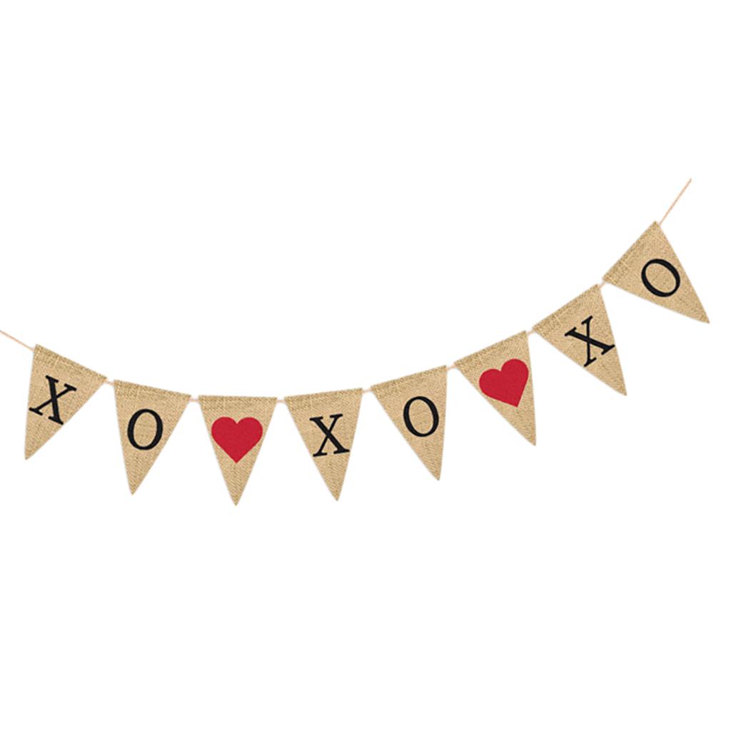 XO XO Burlap Pennant Bunting Banner Wedding Party Valentines Day Decoration