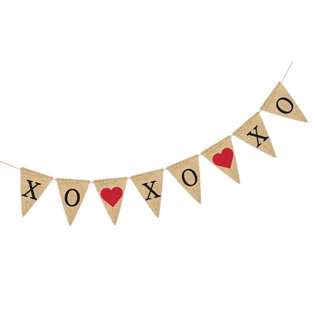 XO XO Burlap Pennant Bunting Banner Wedding Party Valentines Day Decoration