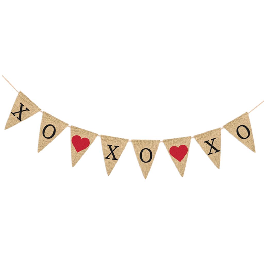 XO XO Burlap Pennant Bunting Banner Wedding Party Valentines Day Decoration