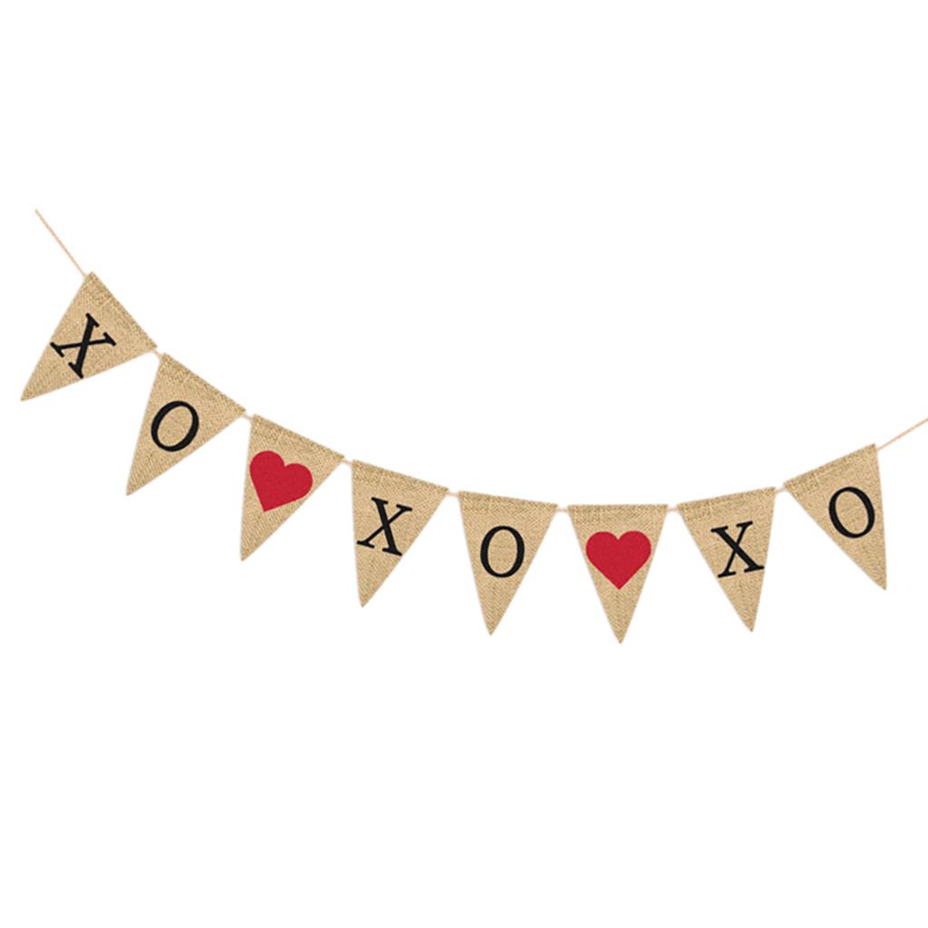 XO XO Burlap Pennant Bunting Banner Wedding Party Valentines Day Decoration