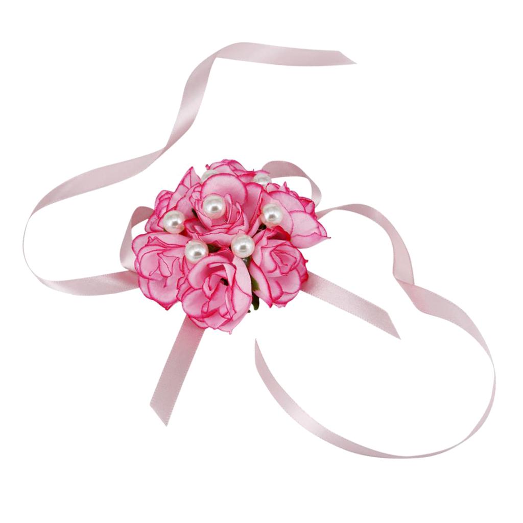 Wrist Corsage Bridal Stretchy Bracelet Wedding Prom Hand Flower  Pink