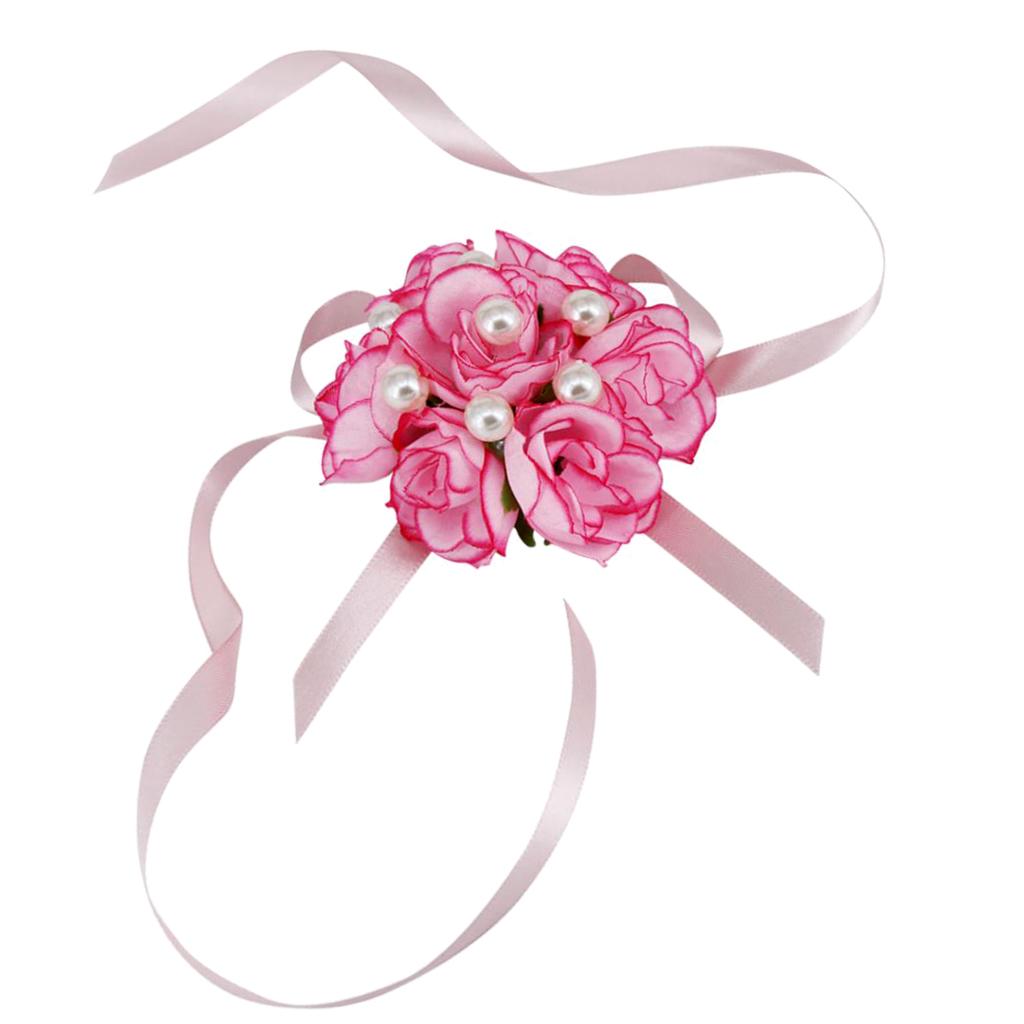 Wrist Corsage Bridal Stretchy Bracelet Wedding Prom Hand Flower  Pink