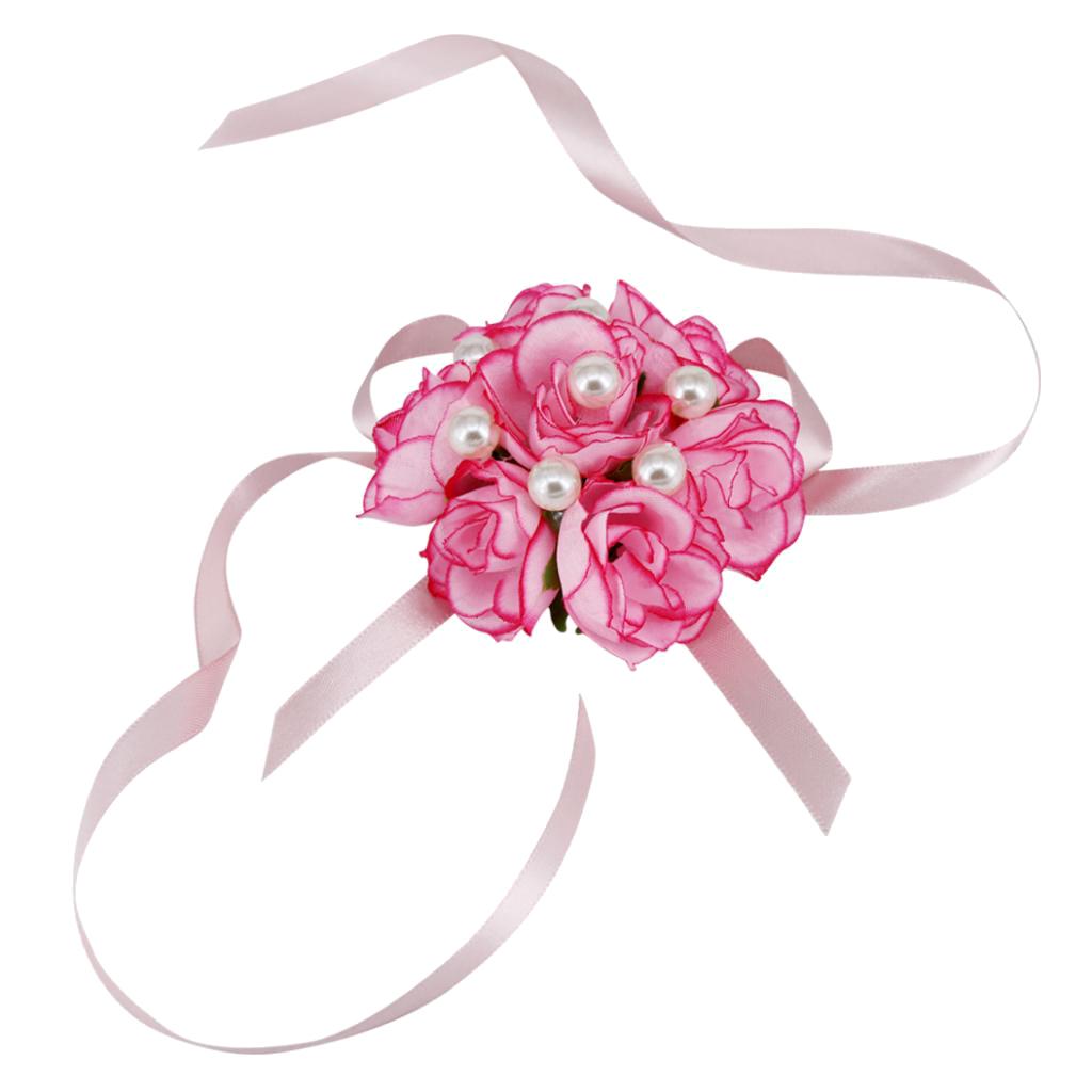 Wrist Corsage Bridal Stretchy Bracelet Wedding Prom Hand Flower  Pink