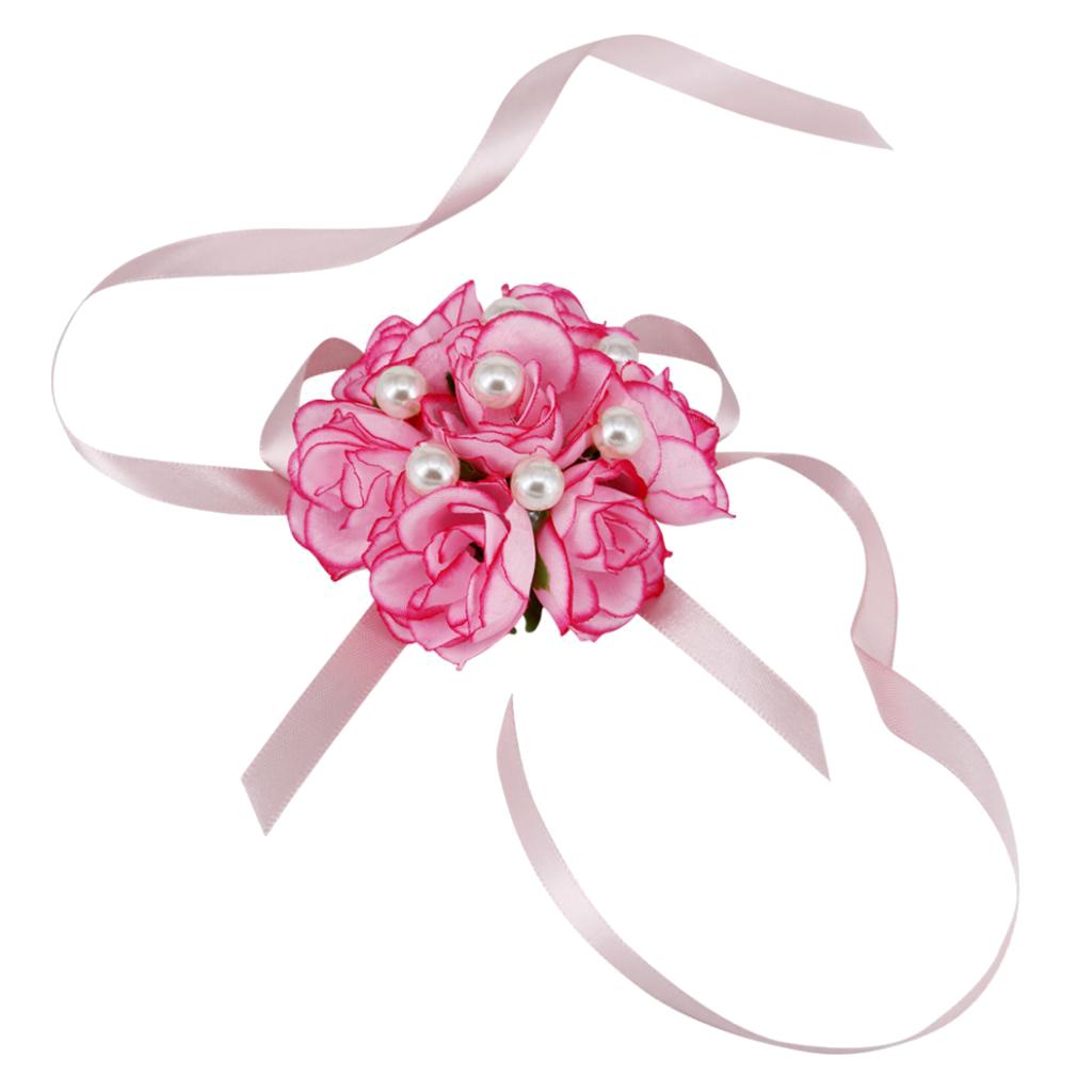 Wrist Corsage Bridal Stretchy Bracelet Wedding Prom Hand Flower  Pink