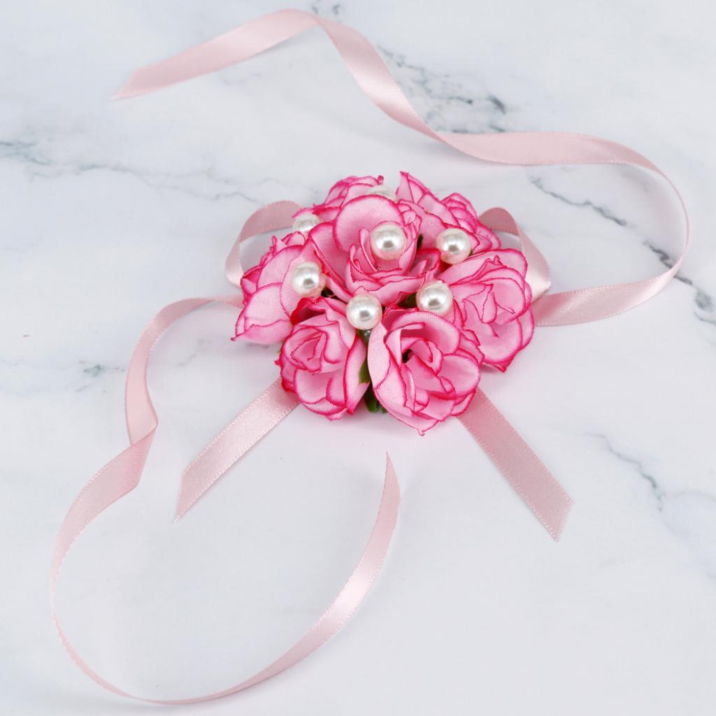 Wrist Corsage Bridal Stretchy Bracelet Wedding Prom Hand Flower  Pink