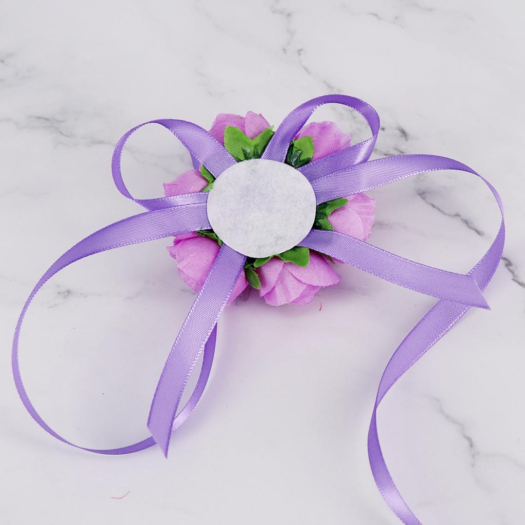 Wrist Corsage Bridal Stretchy Bracelet Wedding Prom Hand Flower  Purple